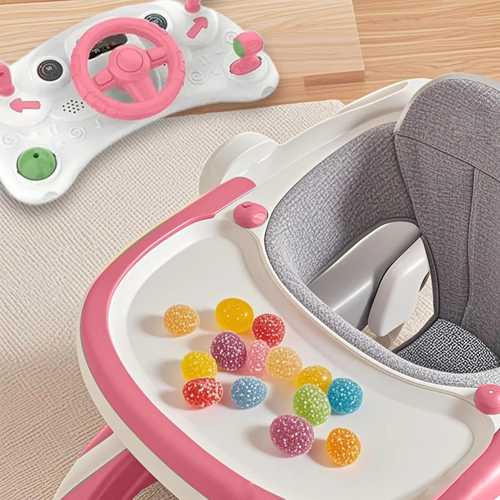 4-in-1 Baby Walker with Parent Push Handle, Sunshade, Feeding Tray & Musical Activity Center