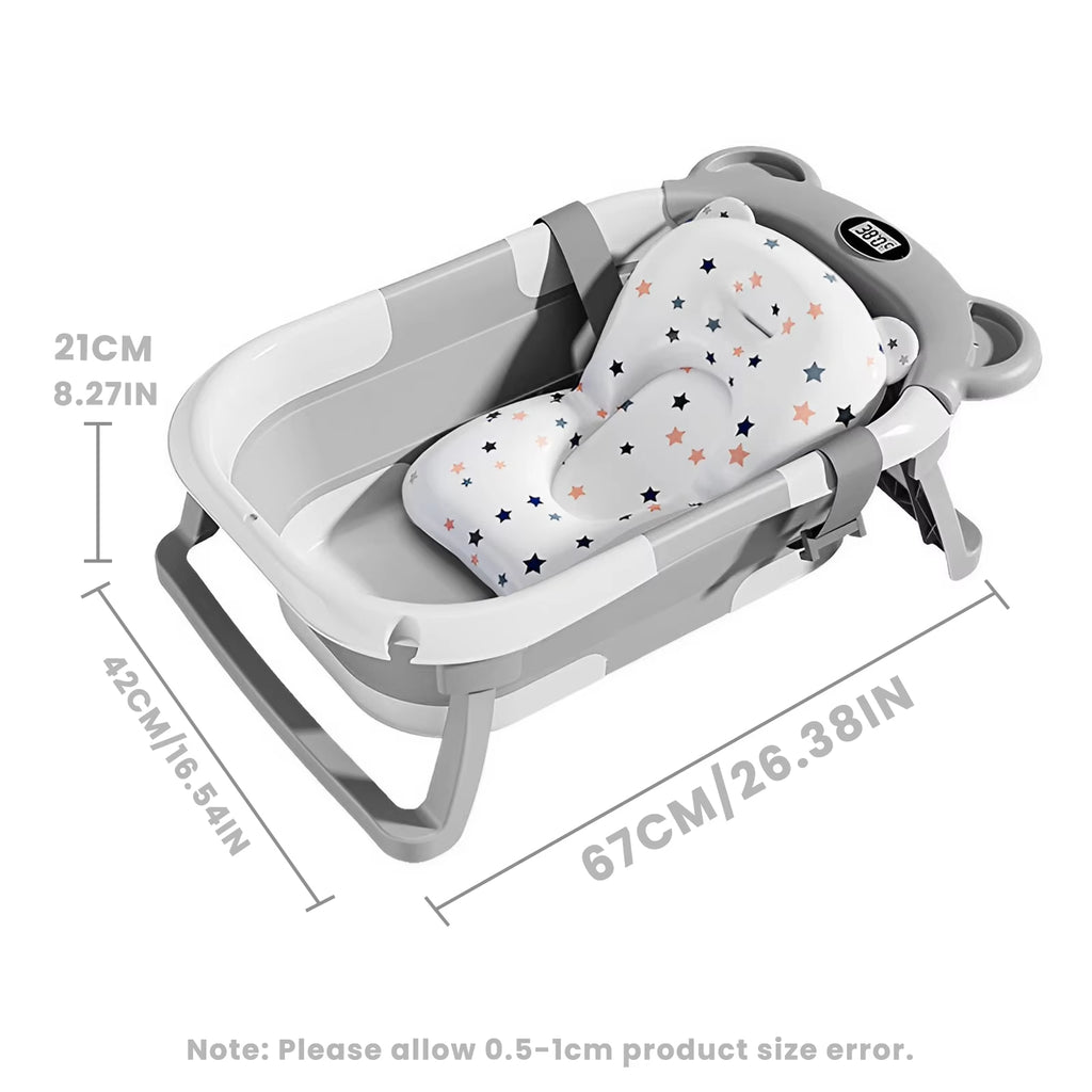 Portable Travel Bathtub, Collapsible Baby Bathtub, with Thermometer &1Soft Floating Cushion, with Drain Hole,