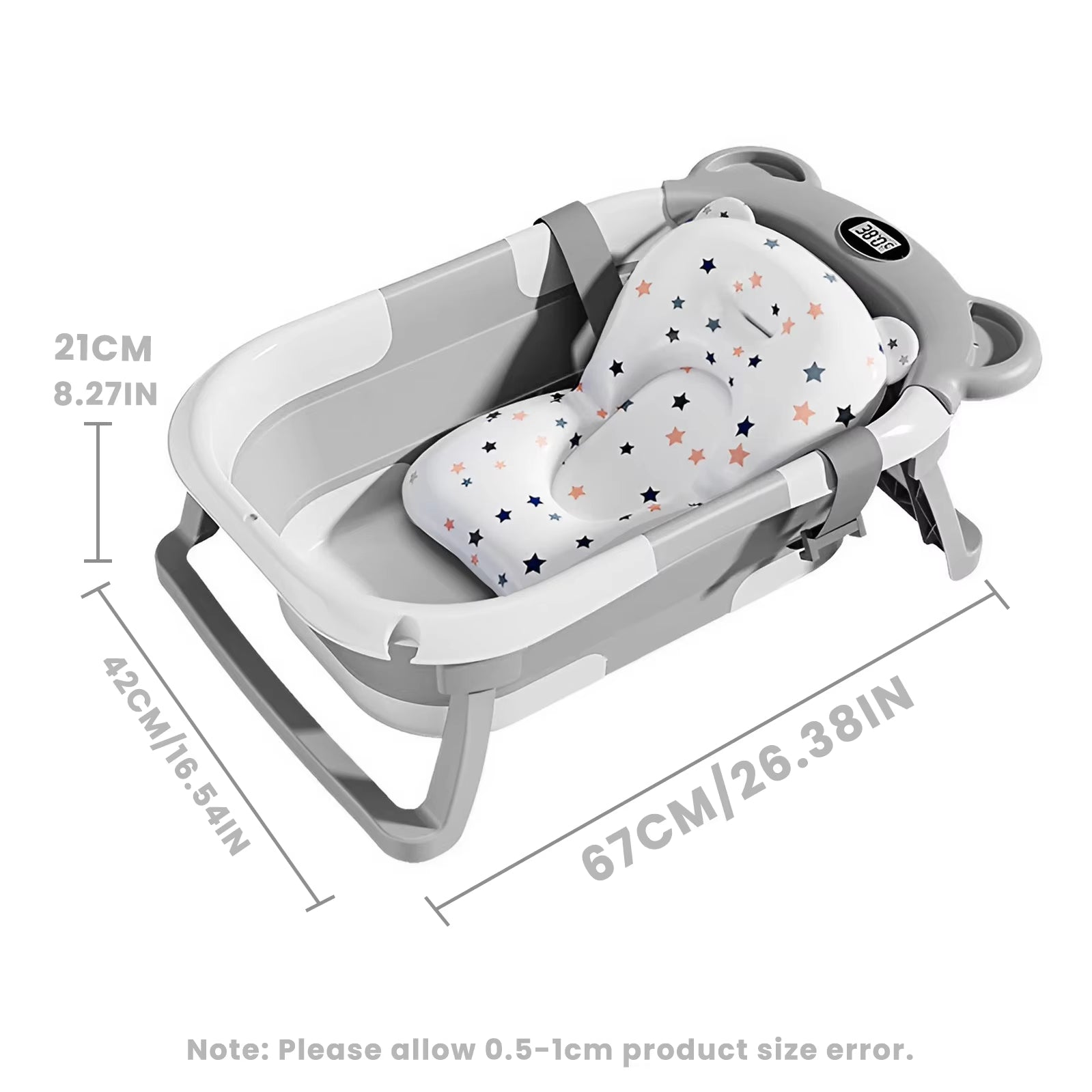Portable Travel Bathtub, Collapsible Baby Bathtub, with Thermometer &1Soft Floating Cushion, with Drain Hole,