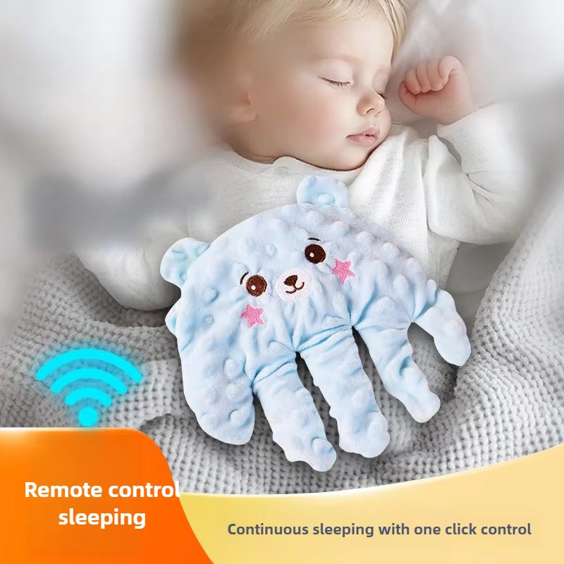 Baby Sleep Aid Hand that mimics gentle patting to help babies relax and fall asleep, with remote control, suitable for infants and toddlers.