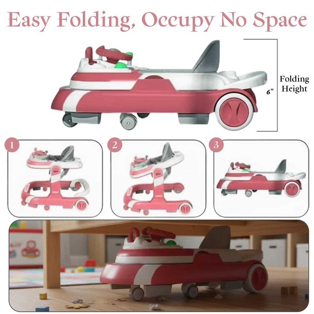 4-in-1 Baby Walker with Parent Push Handle, Sunshade, Feeding Tray & Musical Activity Center
