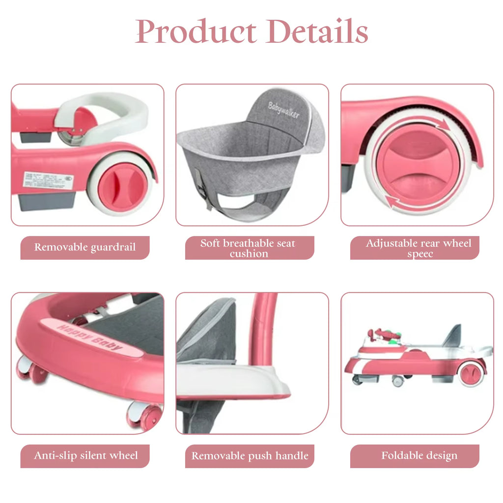 4-in-1 Baby Walker with Parent Push Handle, Sunshade, Feeding Tray & Musical Activity Center