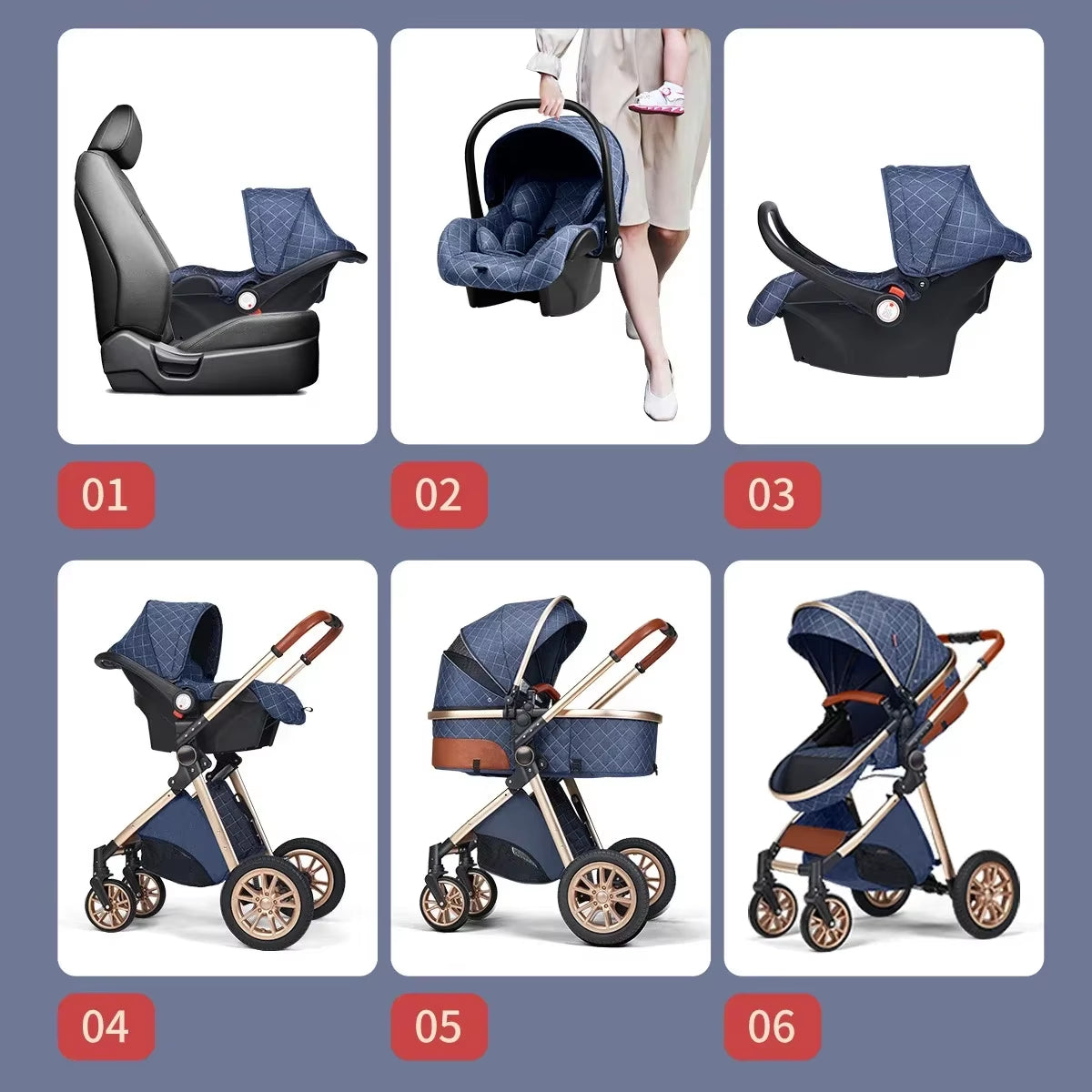 Luxury Off-Road Baby Stroller 3 in 1 High Landscape Baby Cart Can Sit Can Lie Portable Pushchair Baby Cradel Infant Carrier