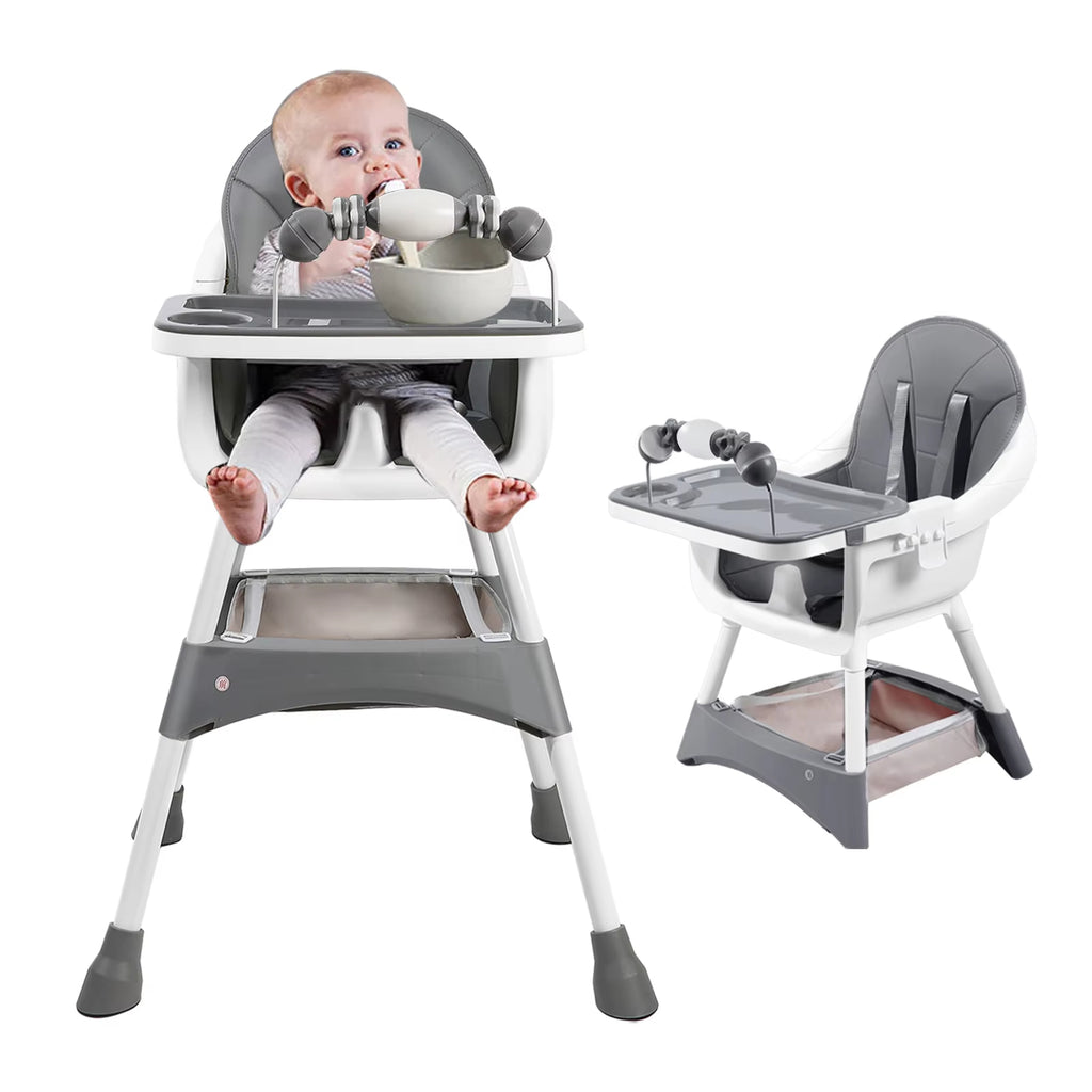 Convertible Baby High Chair – Double-Layer Feeding Tray, Toy Bar & 5-Point Safety