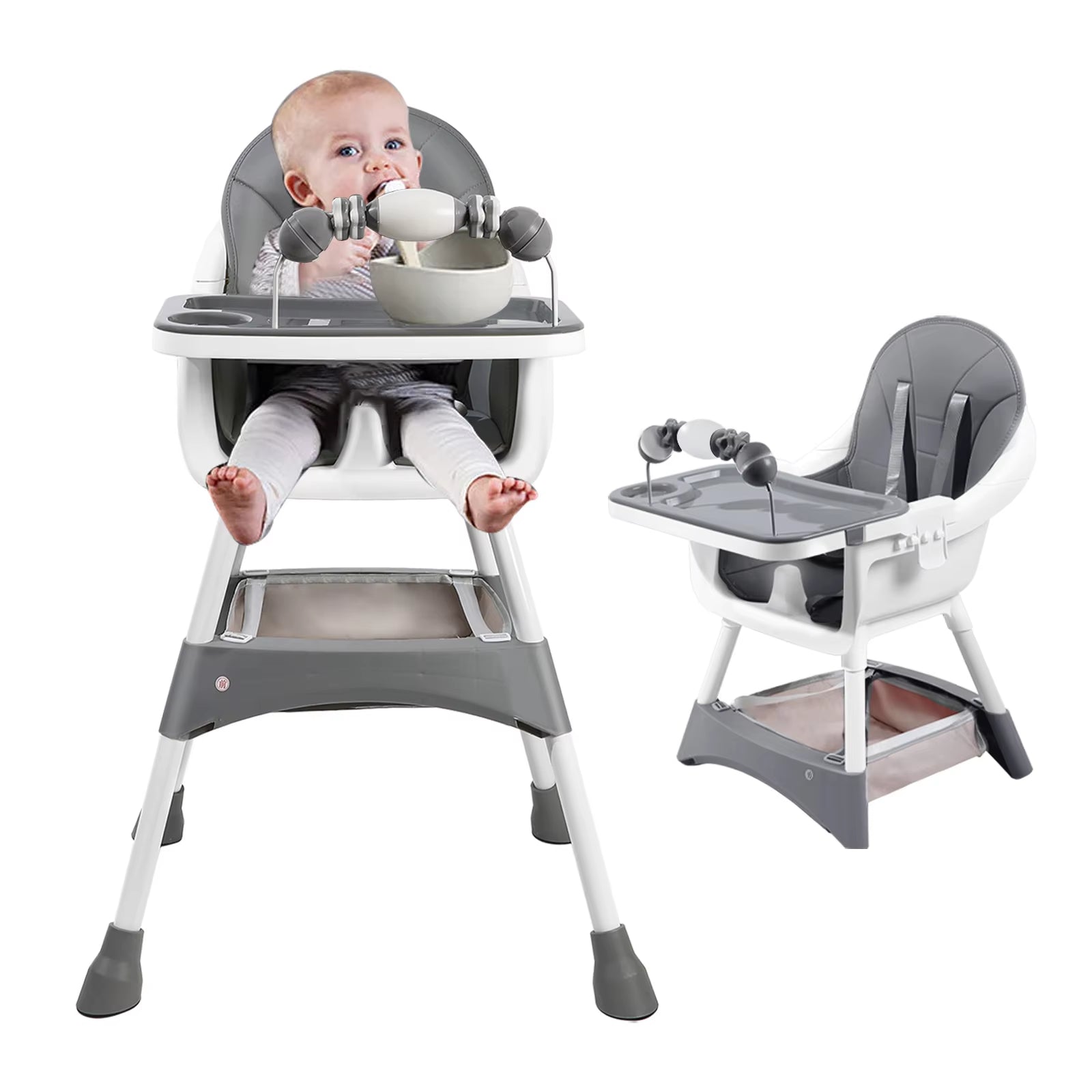 Convertible Baby High Chair – Double-Layer Feeding Tray, Toy Bar & 5-Point Safety