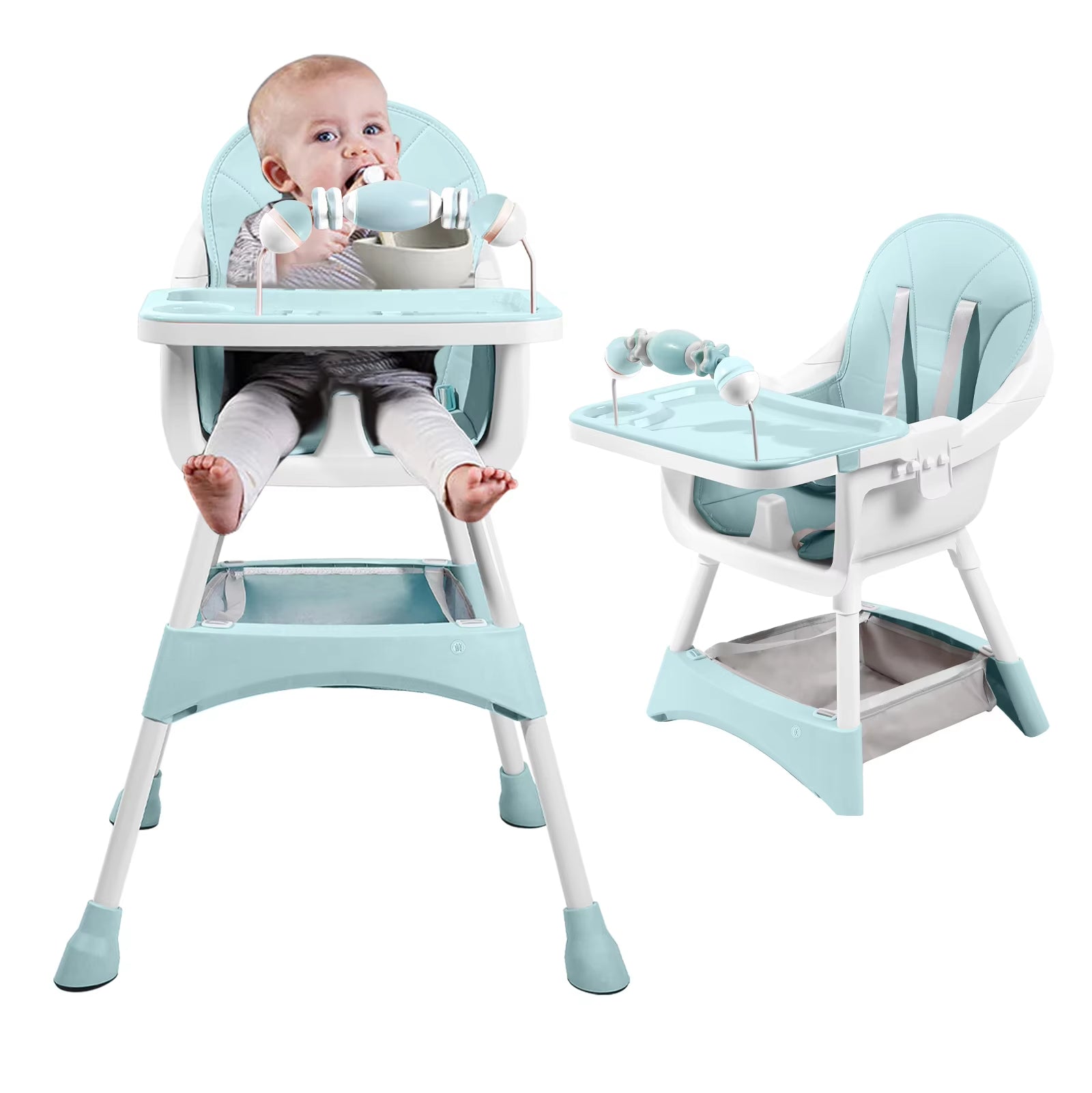 Convertible Baby High Chair – Double-Layer Feeding Tray, Toy Bar & 5-Point Safety
