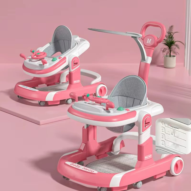 4-in-1 Baby Walker with Parent Push Handle, Sunshade, Feeding Tray & Musical Activity Center