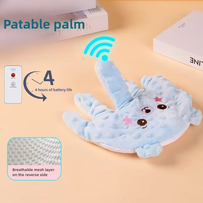 Baby Sleep Aid Hand that mimics gentle patting to help babies relax and fall asleep, with remote control, suitable for infants and toddlers.