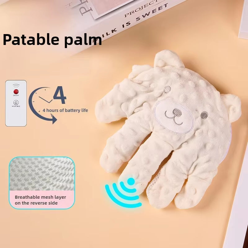 Baby Sleep Aid Hand that mimics gentle patting to help babies relax and fall asleep, with remote control, suitable for infants and toddlers.
