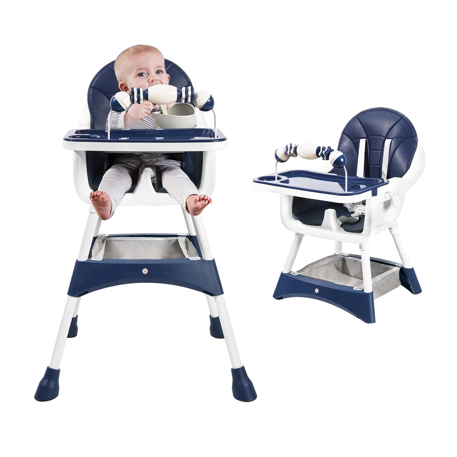 Convertible Baby High Chair – Double-Layer Feeding Tray, Toy Bar & 5-Point Safety