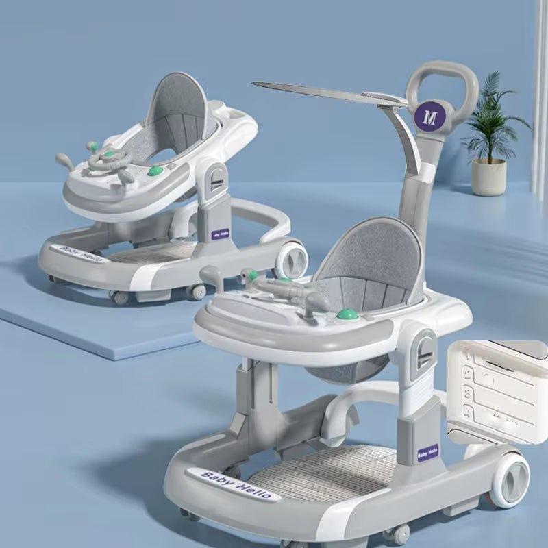 4-in-1 Baby Walker with Parent Push Handle, Sunshade, Feeding Tray & Musical Activity Center
