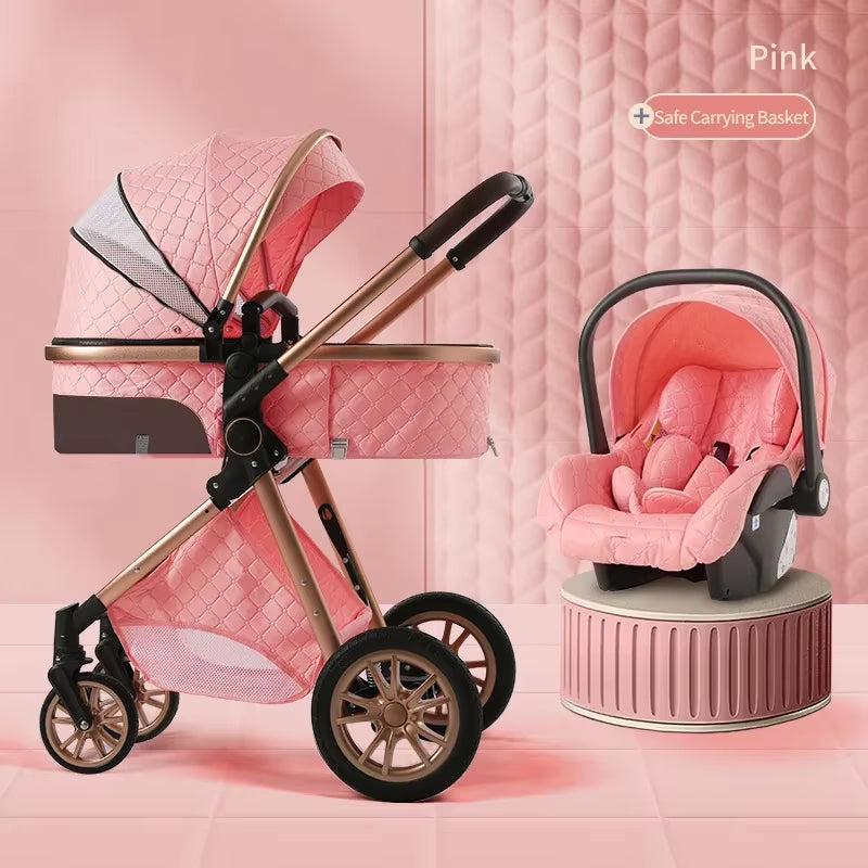 Luxury Off-Road Baby Stroller 3 in 1 High Landscape Baby Cart Can Sit Can Lie Portable Pushchair Baby Cradel Infant Carrier
