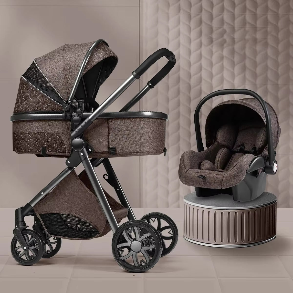 Luxury Off-Road Baby Stroller 3 in 1 High Landscape Baby Cart Can Sit Can Lie Portable Pushchair Baby Cradel Infant Carrier